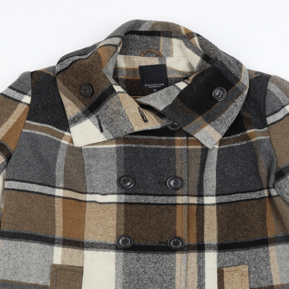 The Collection Womens Black Plaid  Overcoat Coat Size 16