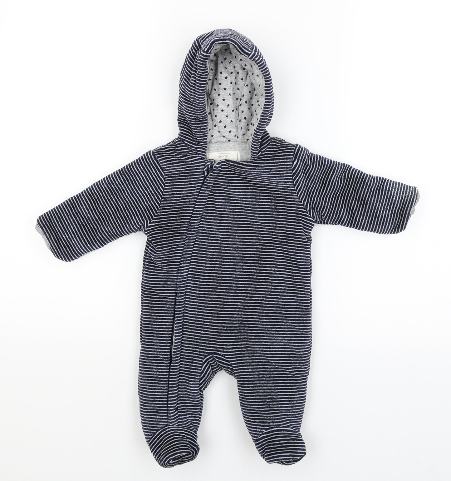 George Baby Blue Striped  Coverall One-Piece Size 0-3 Months