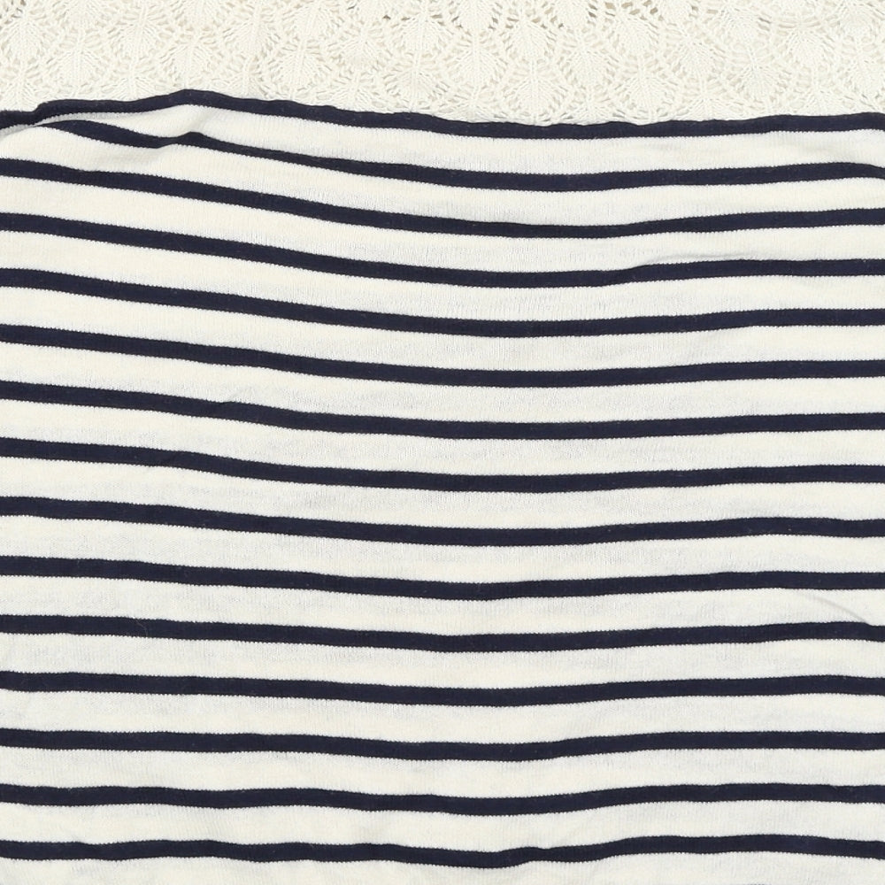 Earth Womens Ivory Striped  Basic T-Shirt Size S