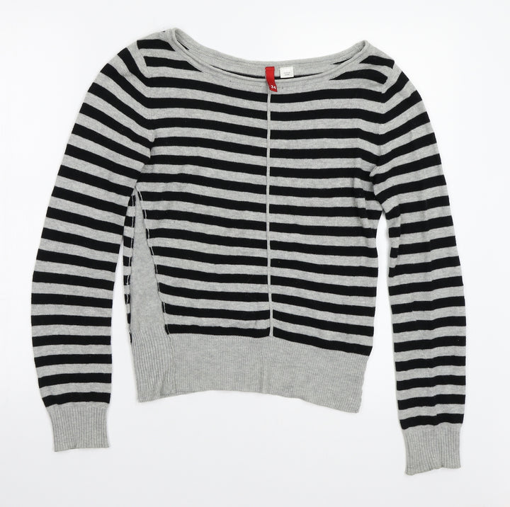 H&M Womens Grey Striped Pullover Jumper Size 34