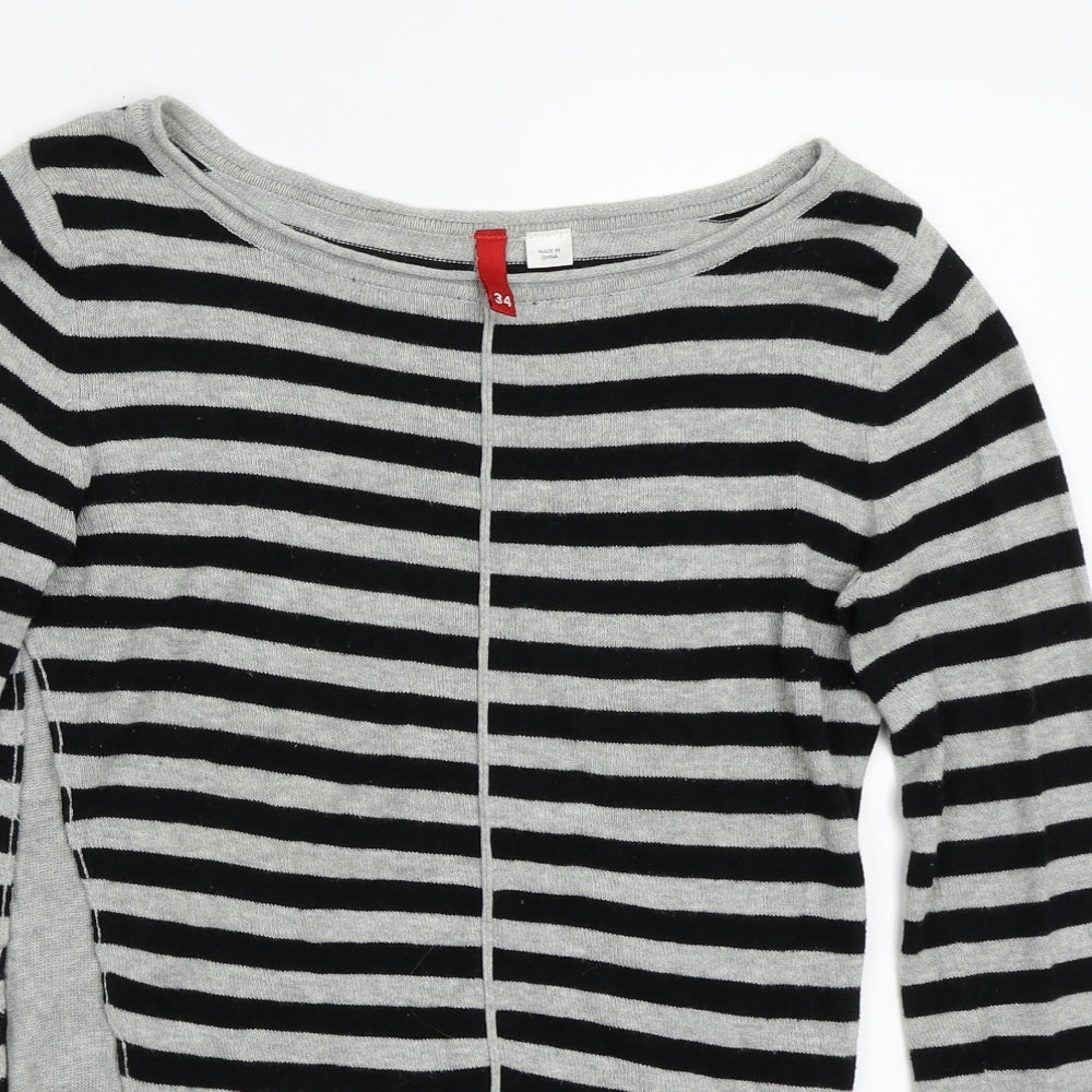 H&M Womens Grey Striped  Pullover Jumper Size 34