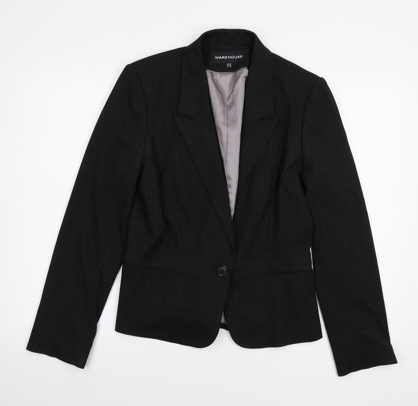 Warehouse Womens Black Striped  Jacket Blazer Size 16