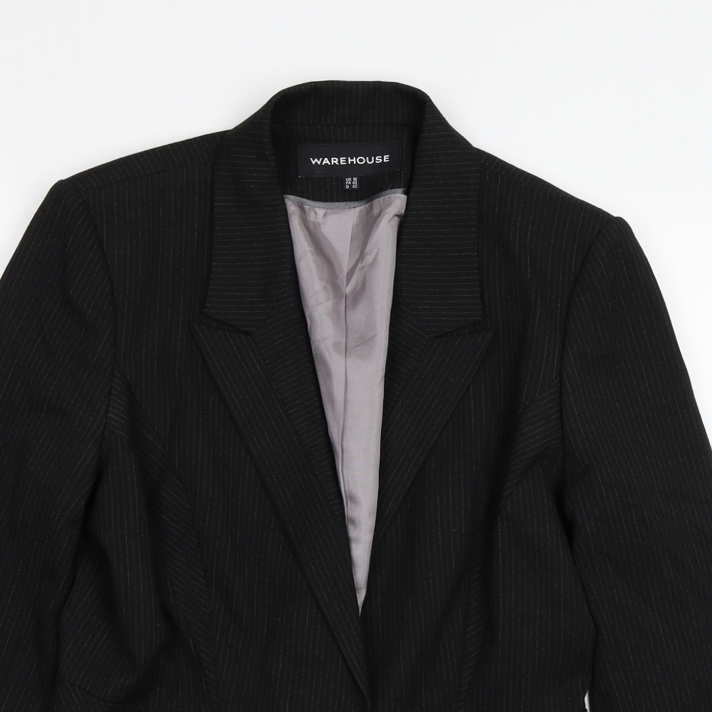 Warehouse Womens Black Striped  Jacket Blazer Size 16