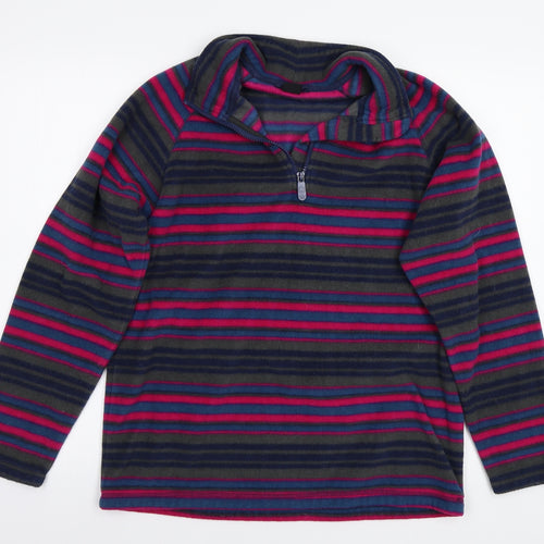 Cotton Traders Womens Grey Striped  Henley Jumper Size M