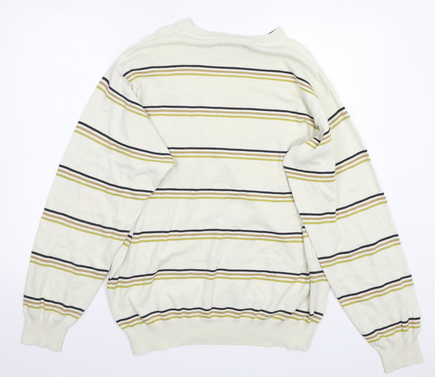 Fred Perry Mens White Striped  Pullover Jumper Size L