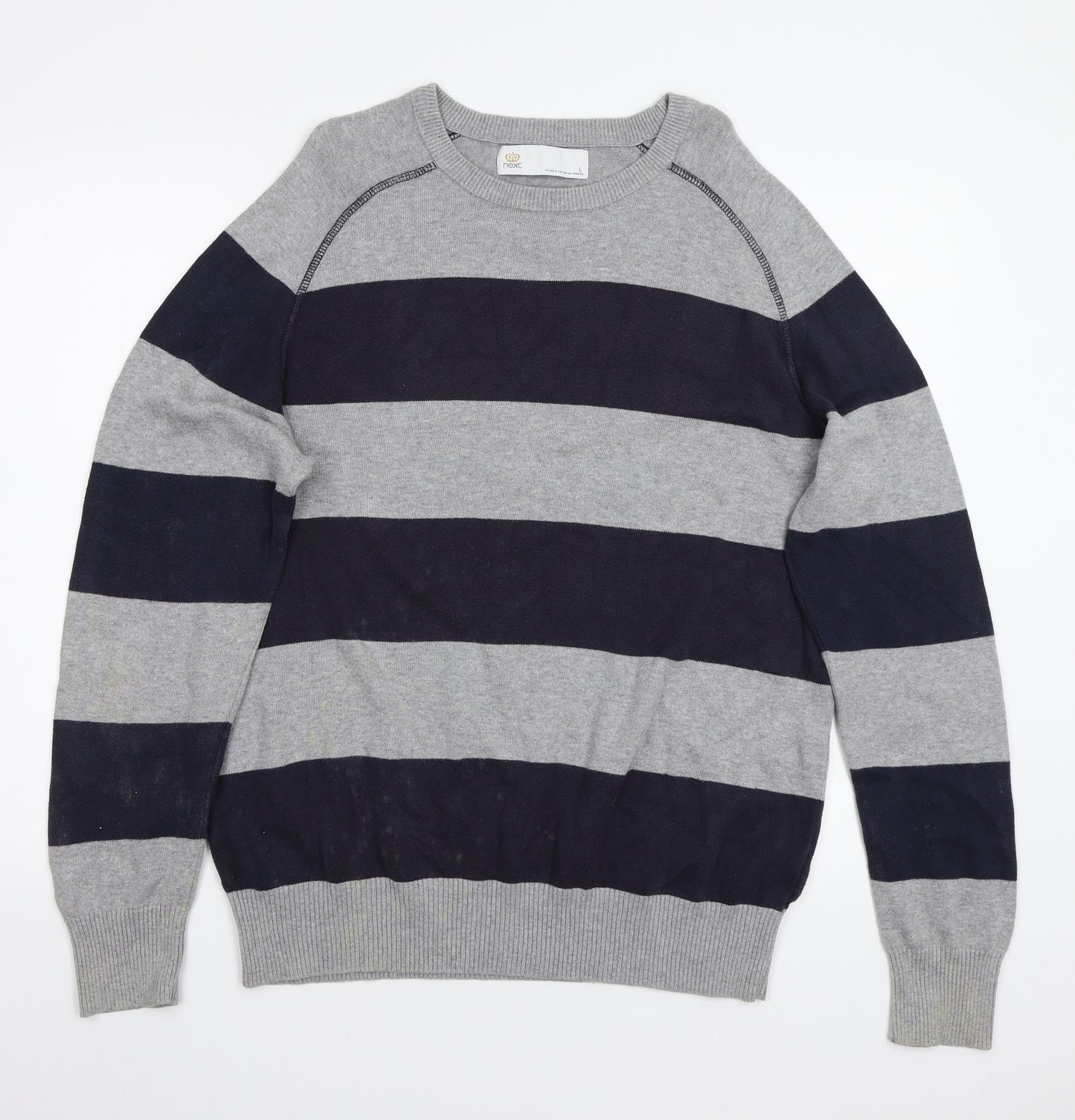 NEXT Mens Grey Striped  Pullover Jumper Size L
