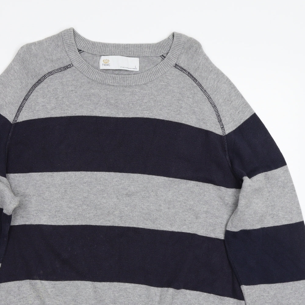 NEXT Mens Grey Striped  Pullover Jumper Size L