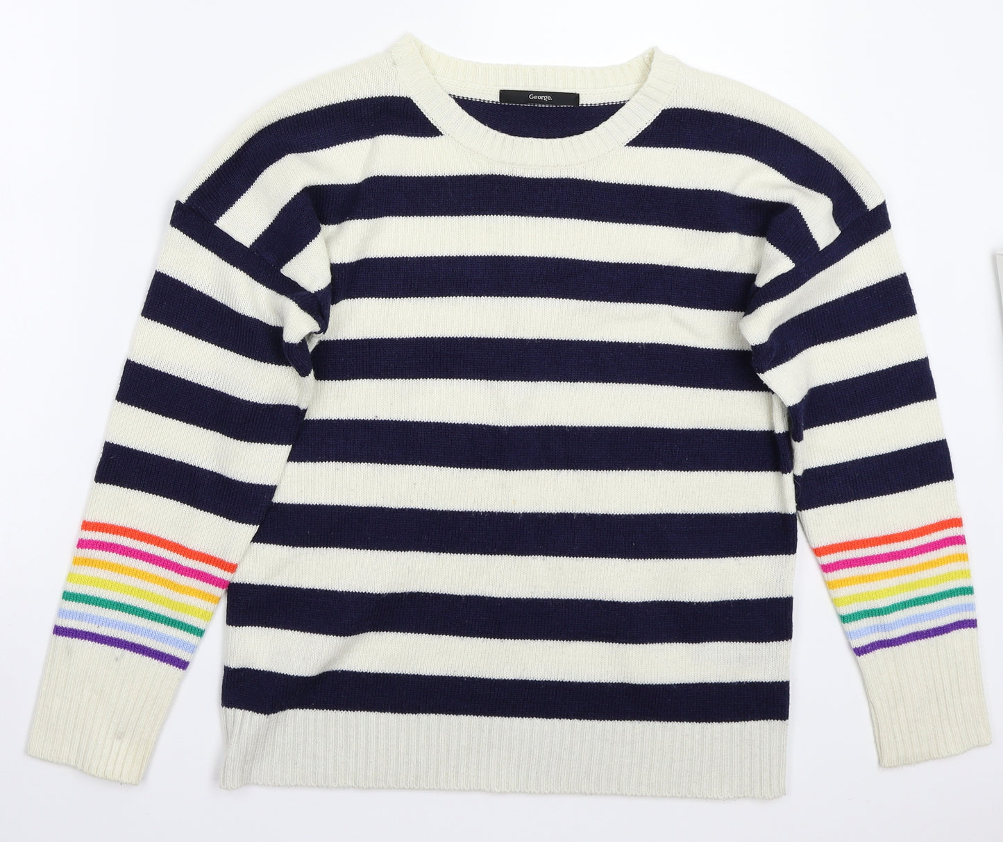 George Womens White Striped  Pullover Jumper Size 10