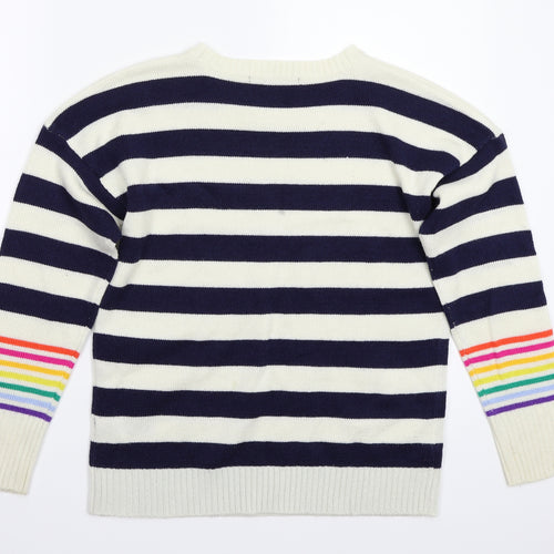 George Womens White Striped  Pullover Jumper Size 10