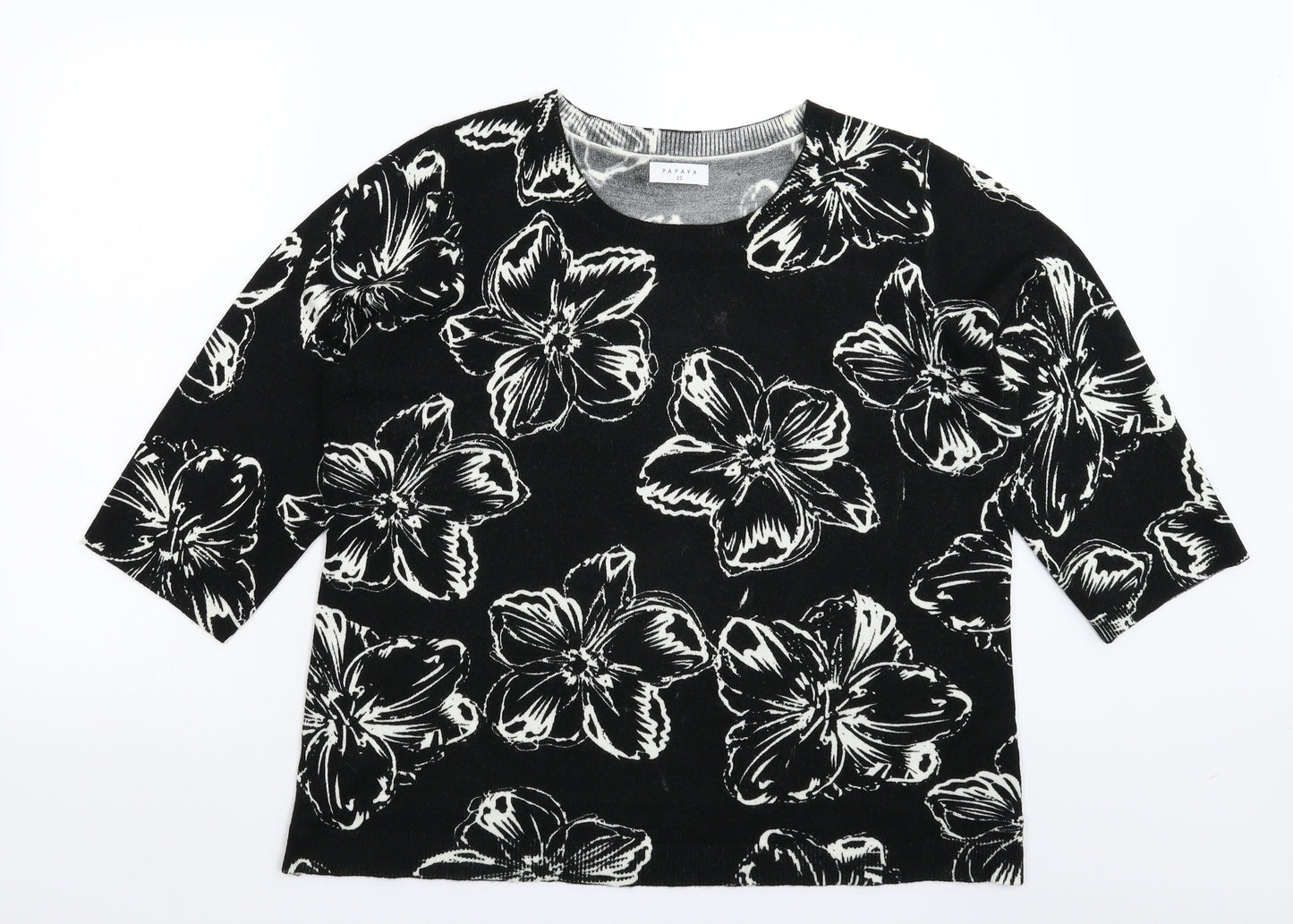 Papaya Womens Black Floral Knit Pullover Jumper Size 20
