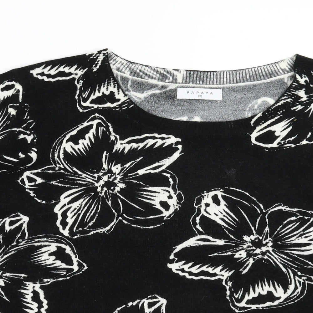 Papaya Womens Black Floral Knit Pullover Jumper Size 20