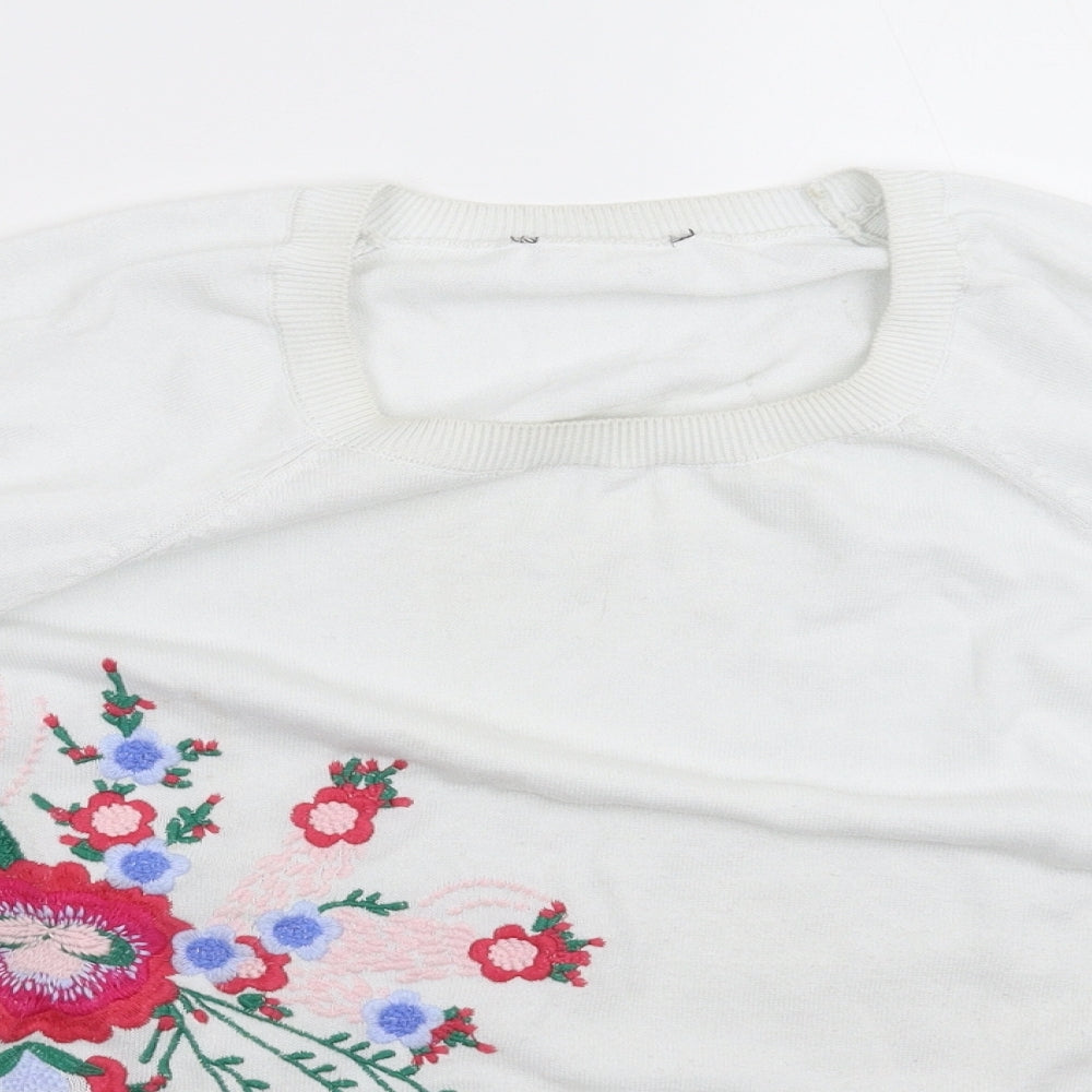 Marks and Spencer Womens White Floral Knit Pullover Jumper Size 24