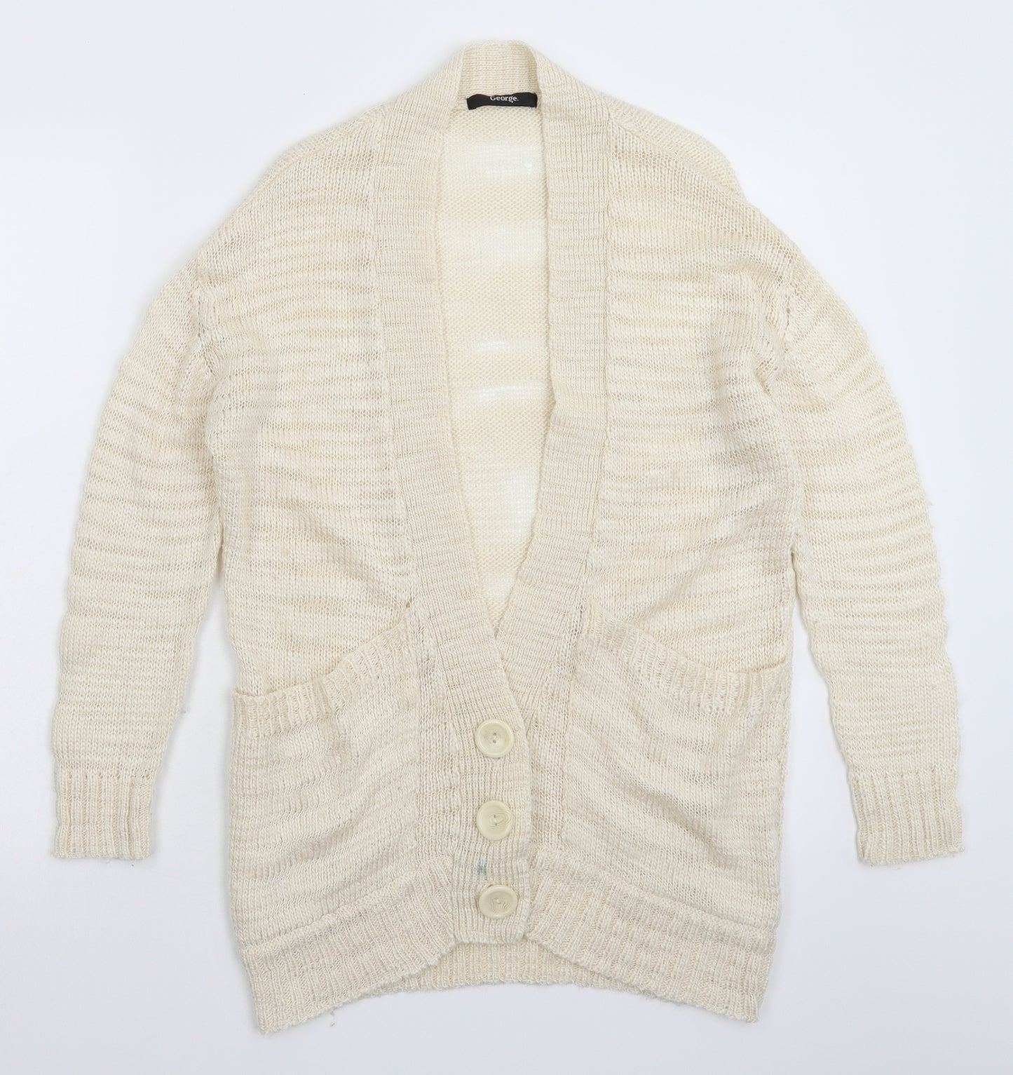 George Womens White  Knit Cardigan Jumper Size 8