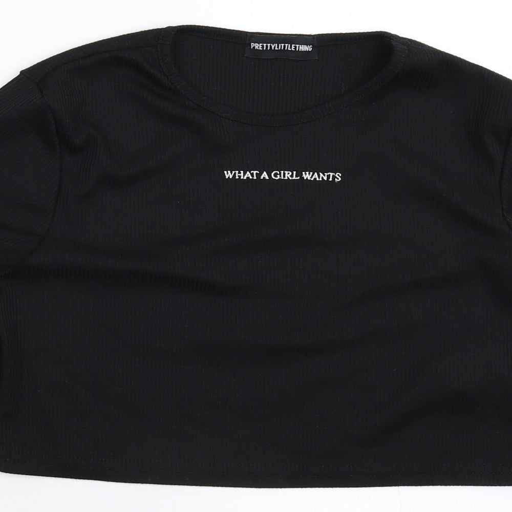 PRETTYLITTLETHING Womens Black   Cropped T-Shirt Size 10
