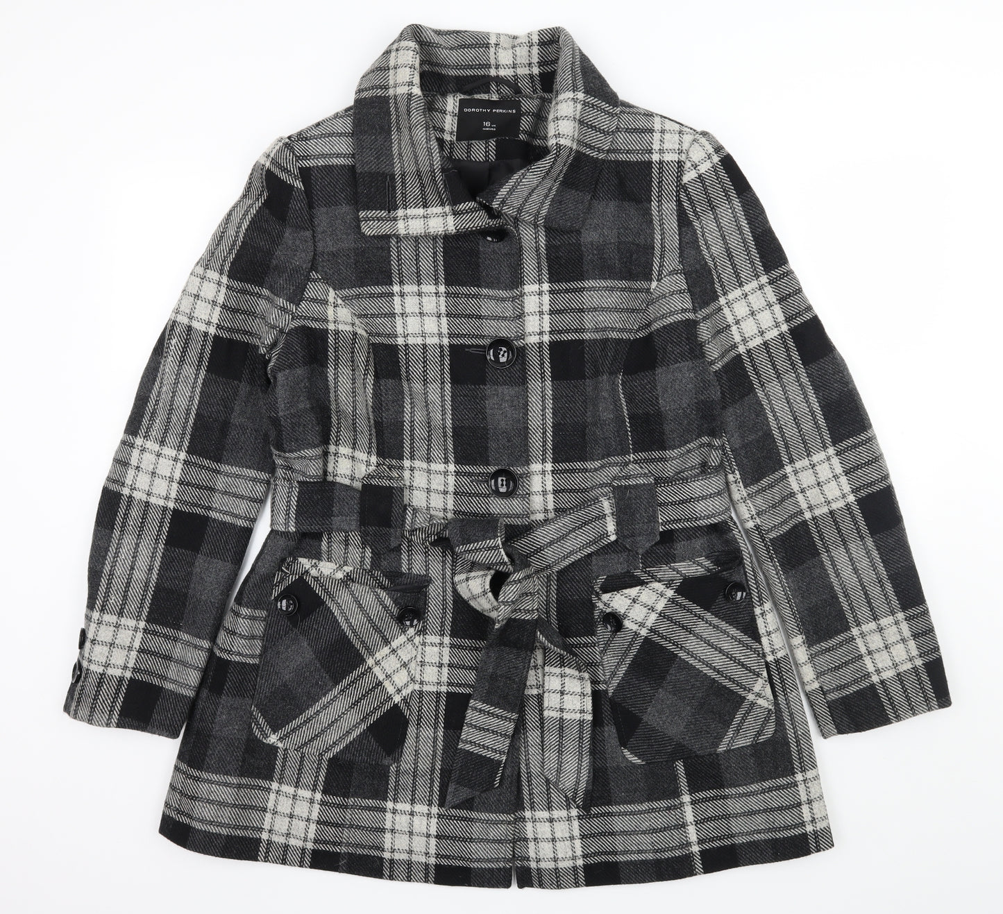 Dorothy Perkins Womens Black Check  Overcoat Coat Size 16
