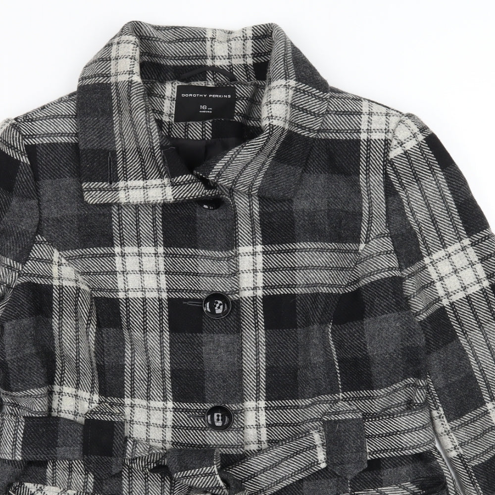 Dorothy Perkins Womens Black Check  Overcoat Coat Size 16