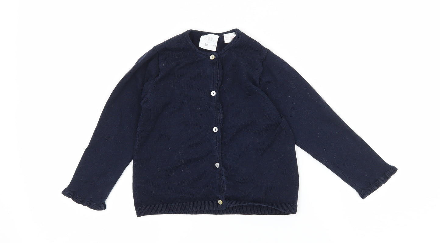 Zara Girls Blue  Knit Cardigan Jumper Size 2-3 Years