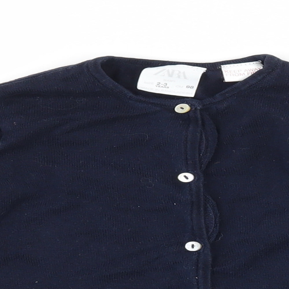 Zara Girls Blue  Knit Cardigan Jumper Size 2-3 Years