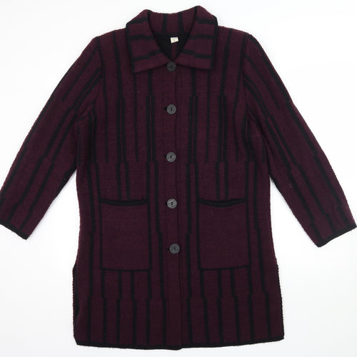 Preworn Womens Purple Striped Fleece Overcoat Coat Size L