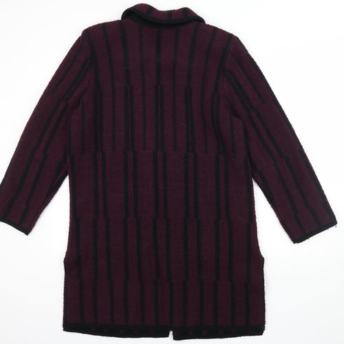Preworn Womens Purple Striped Fleece Overcoat Coat Size L