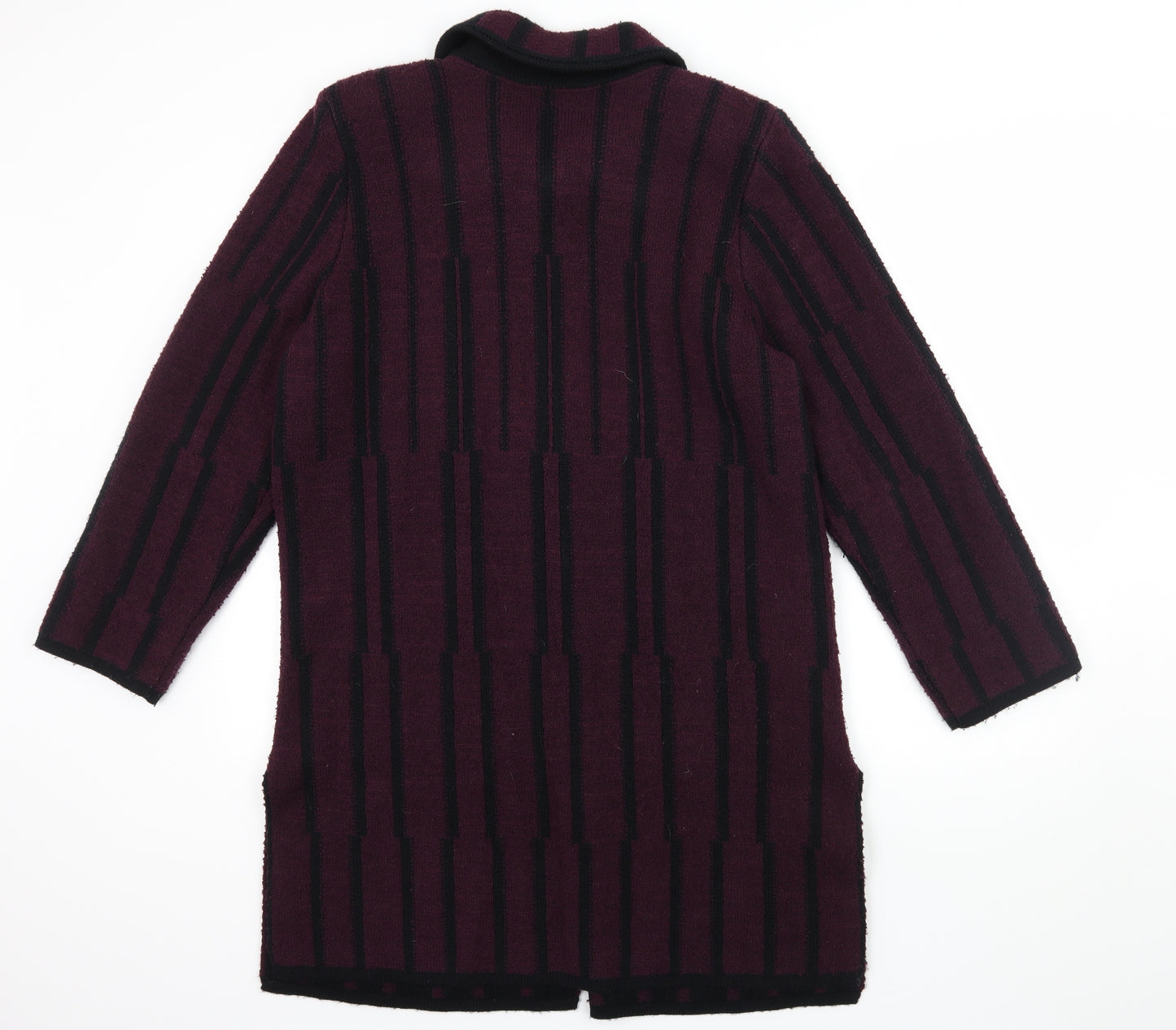 Preworn Womens Purple Striped Fleece Overcoat Coat Size L