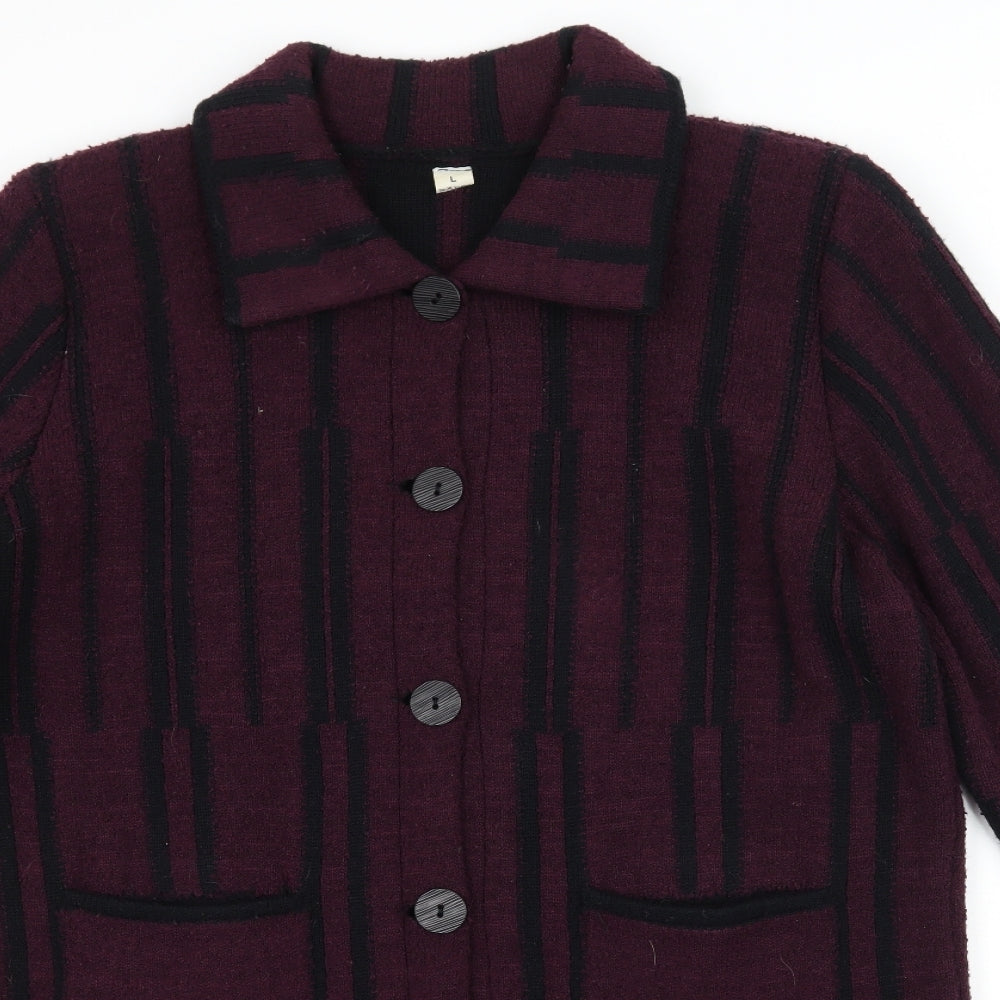 Preworn Womens Purple Striped Fleece Overcoat Coat Size L