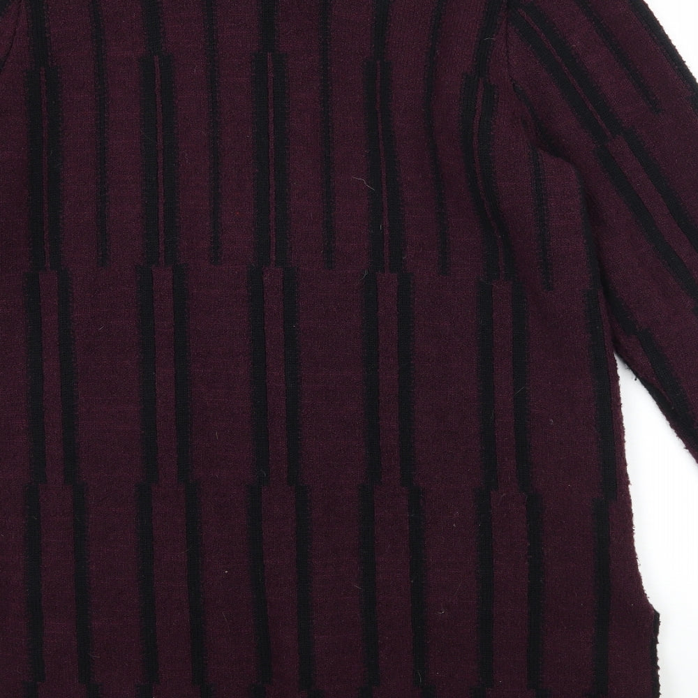 Preworn Womens Purple Striped Fleece Overcoat Coat Size L
