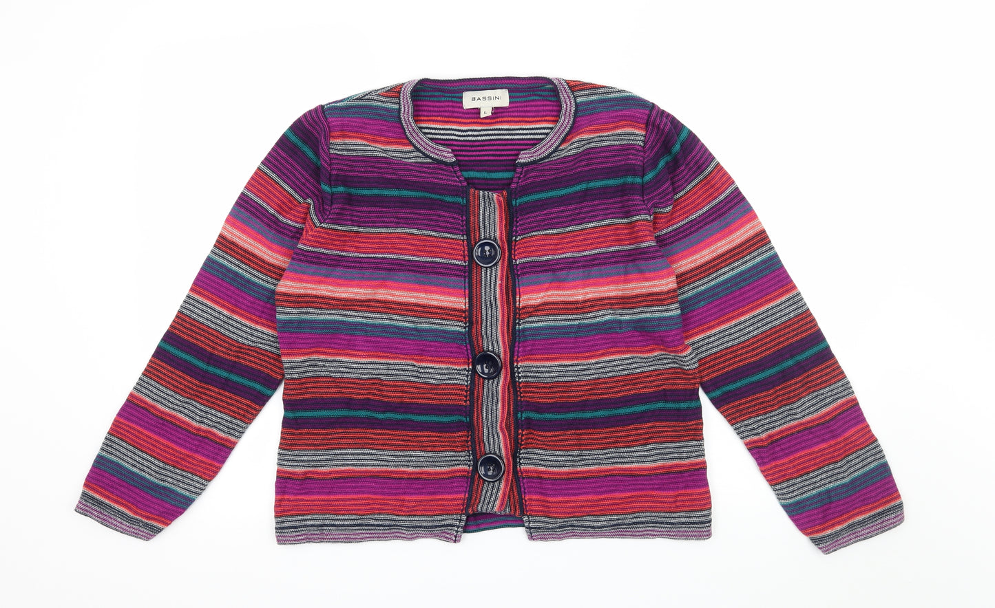 BASSINI Womens Multicoloured Striped Knit Cardigan Jumper Size L
