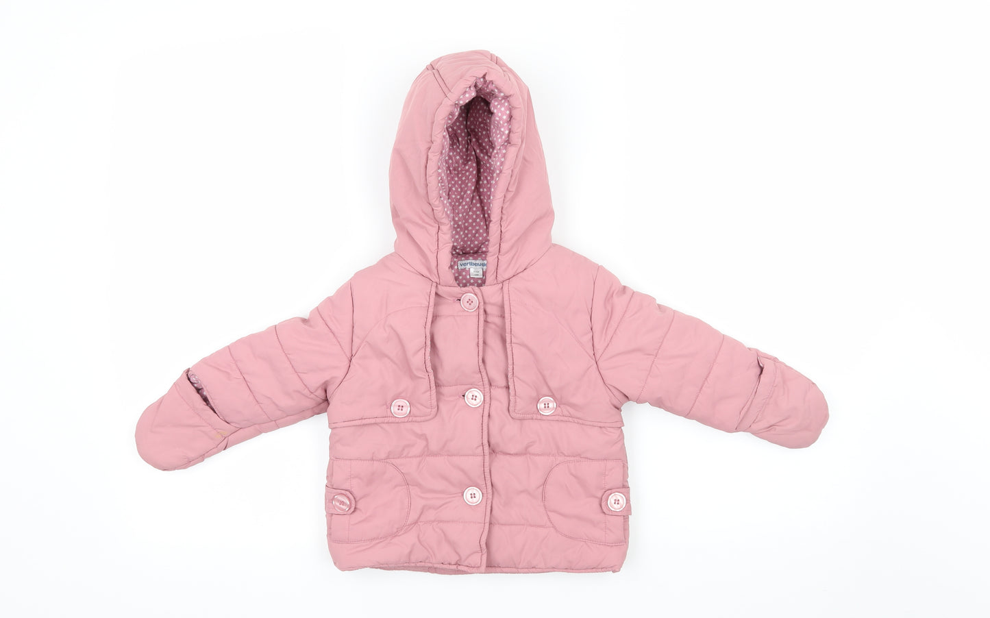 Vertbaudet Girls Pink   Puffer Jacket Coat Size 12-18 Months