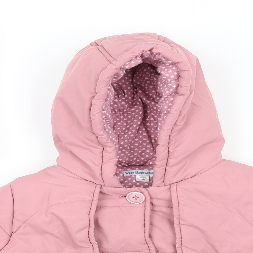 Vertbaudet Girls Pink   Puffer Jacket Coat Size 12-18 Months