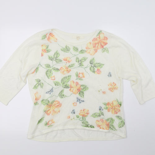 Vida Vi Womens White Floral Knit Pullover Jumper Size M