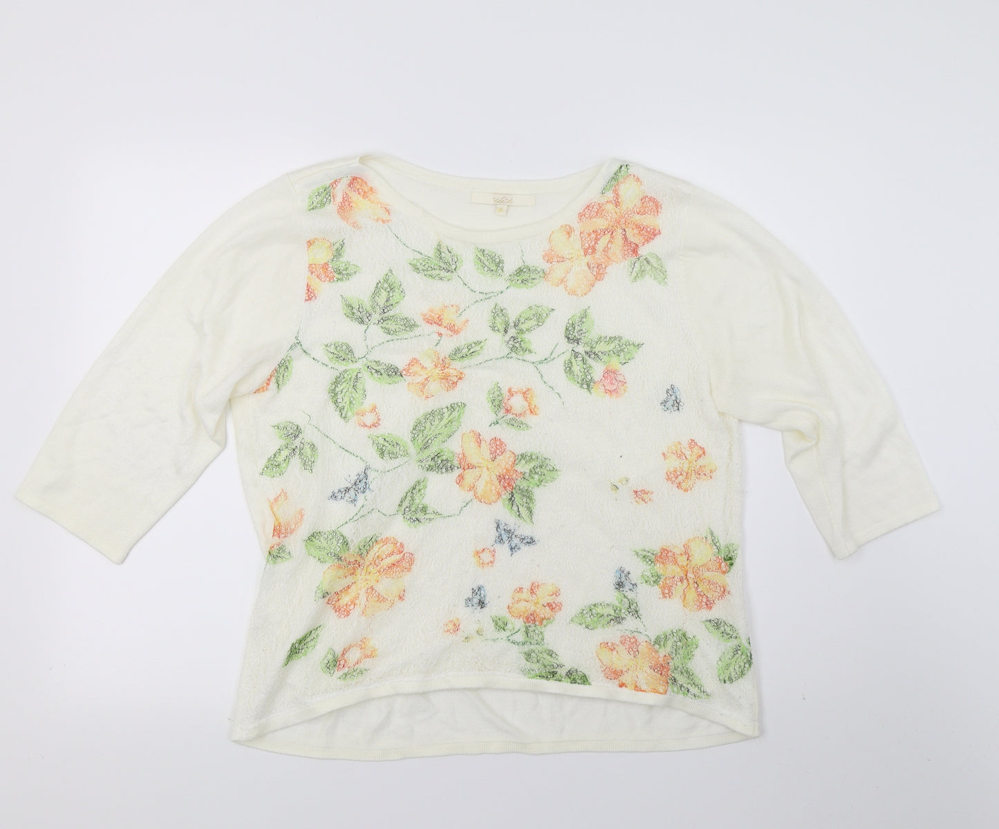 Vida Vi Womens White Floral Knit Pullover Jumper Size M