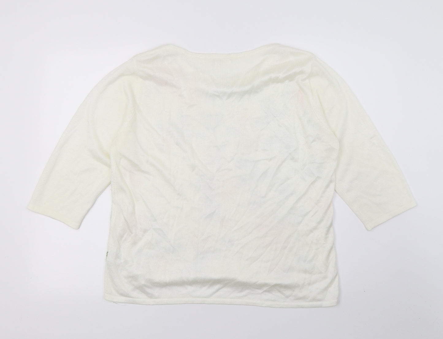 Vida Vi Womens White Floral Knit Pullover Jumper Size M