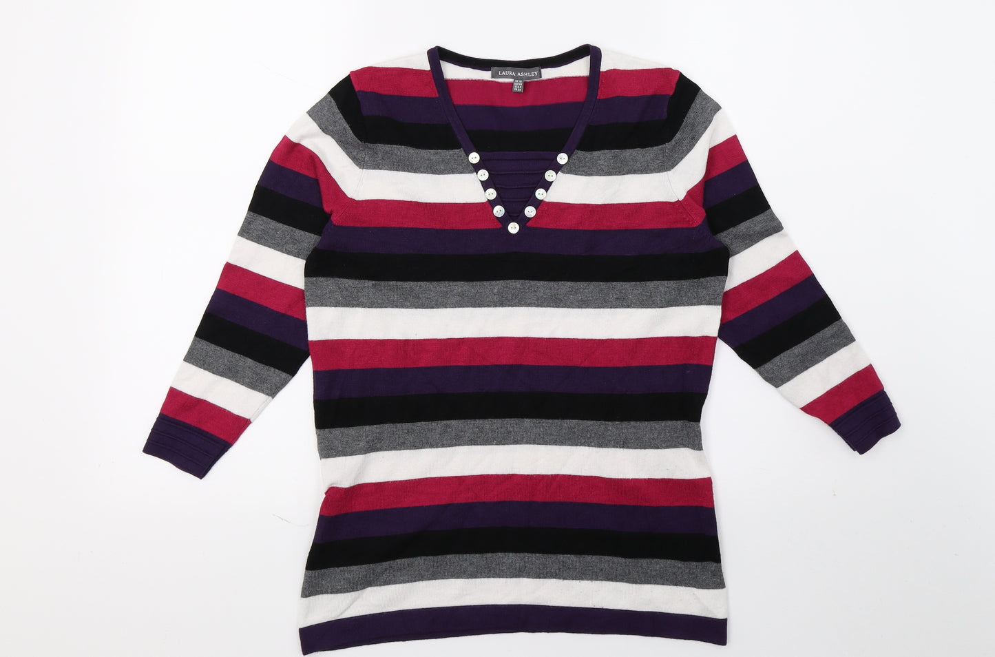 Laura Ashley Womens Multicoloured Striped Knit Pullover Jumper Size 10