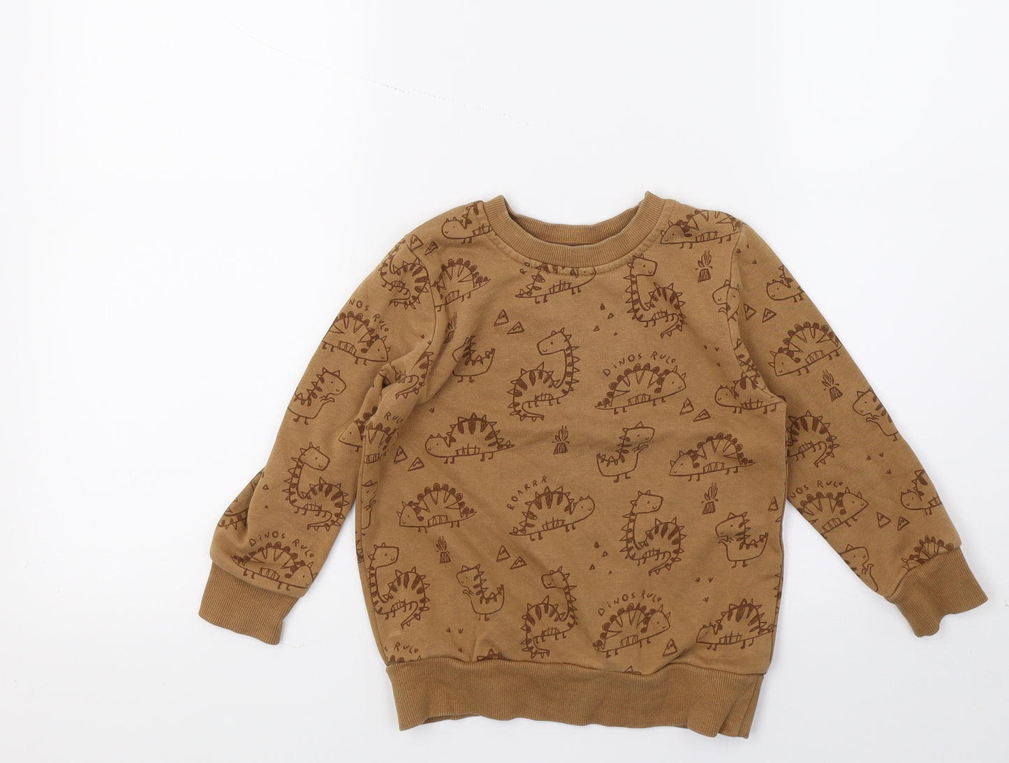 George Boys Brown Geometric Jersey Pullover Sweatshirt Size 3-4 Years  - Dinsosaur