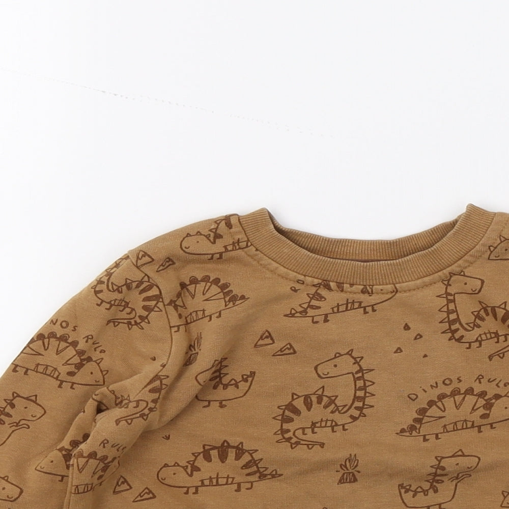 George Boys Brown Geometric Jersey Pullover Sweatshirt Size 3-4 Years  - Dinsosaur