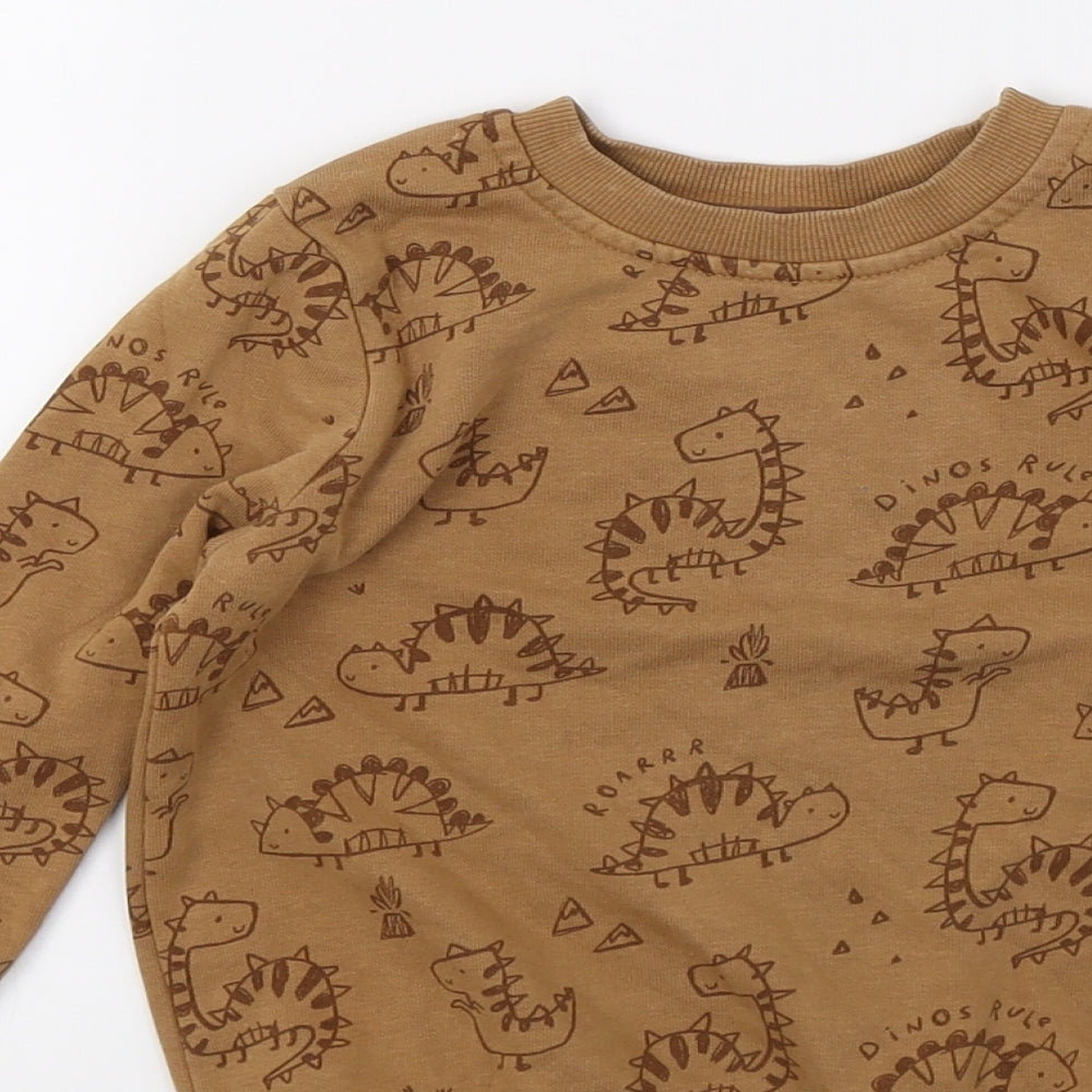George Boys Brown Geometric Jersey Pullover Sweatshirt Size 3-4 Years  - Dinsosaur