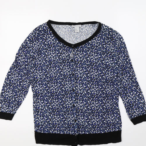 H&M Womens Blue Geometric Knit Cardigan Jumper Size M