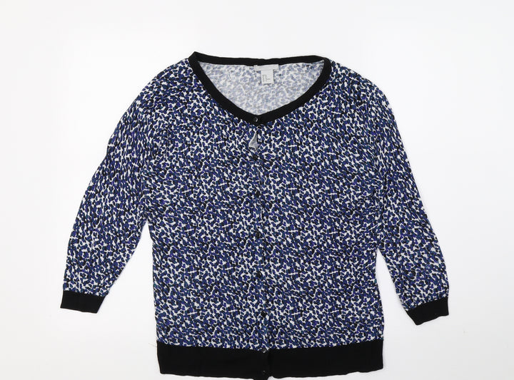 H&M Womens Blue Geometric Knit Cardigan Jumper Size M