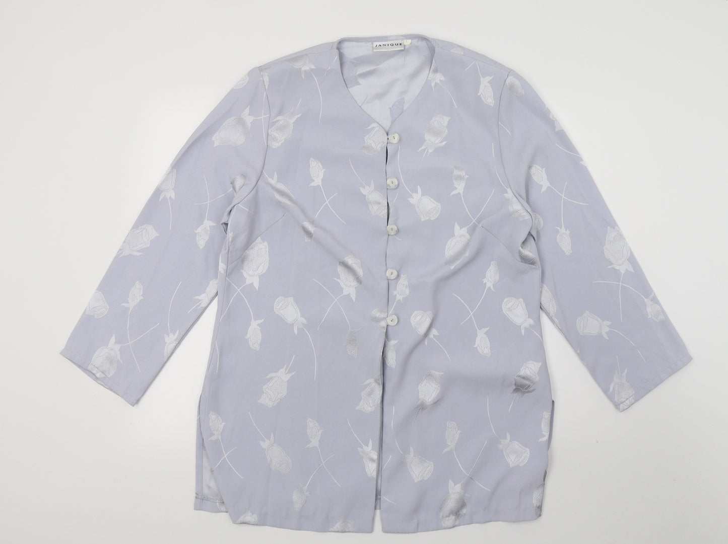 Janique Womens Blue Floral  Jacket  Size L