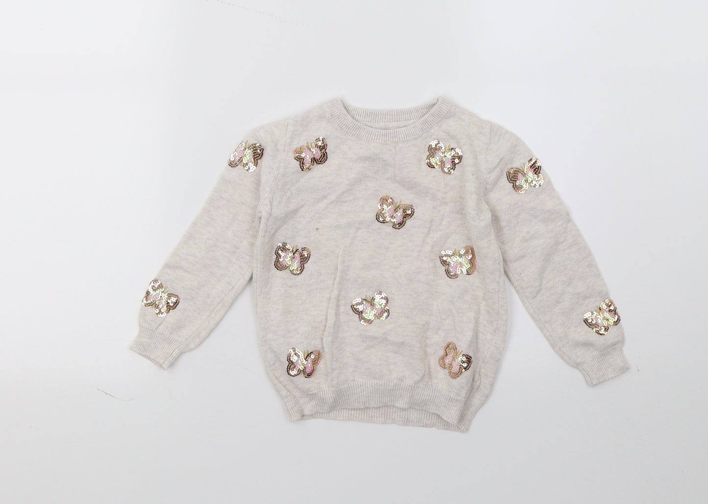 Primark Girls Pink Geometric Knit Pullover Jumper Size 4-5 Years