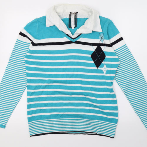Jessica Womens Blue Striped Knit Pullover Jumper Size M