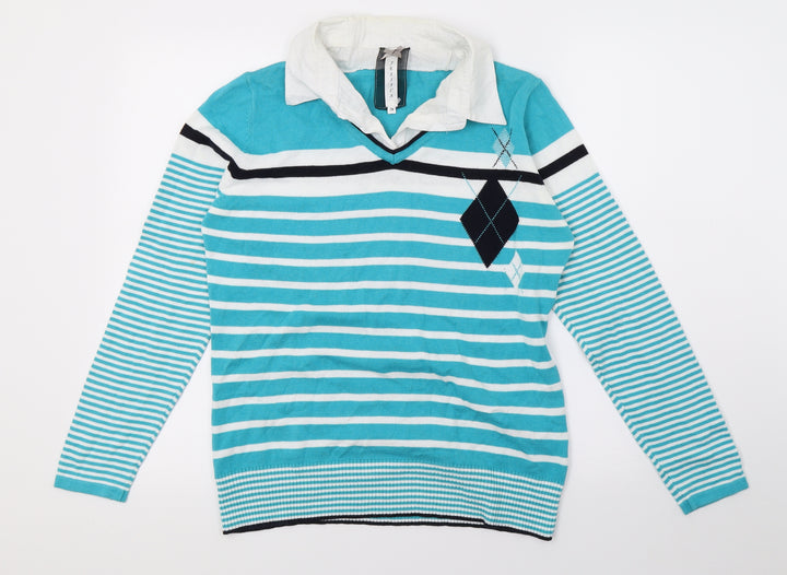 Jessica Womens Blue Striped Knit Pullover Jumper Size M