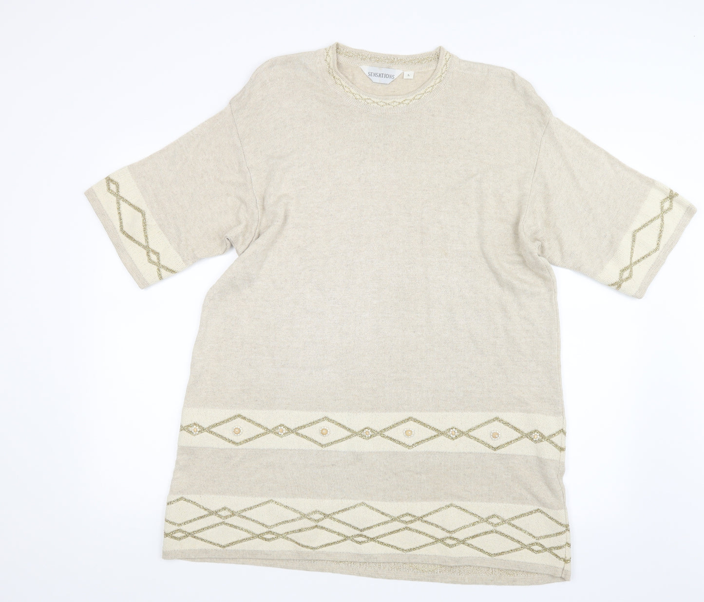 Sensations Womens Beige  Knit Pullover Jumper Size L