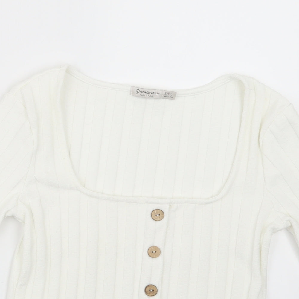 Stradivarius Womens White   Cropped T-Shirt Size L