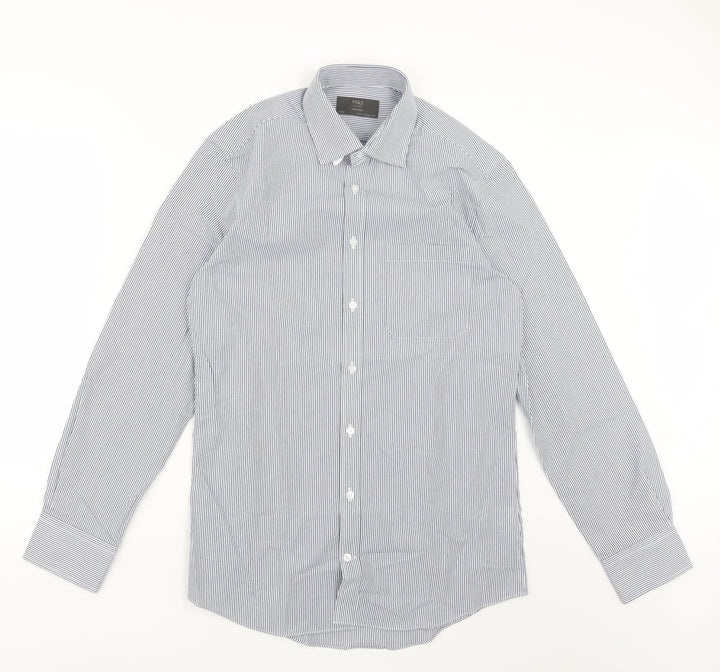 Marks and Spencer Mens Blue Striped Button-Up Size 14.5