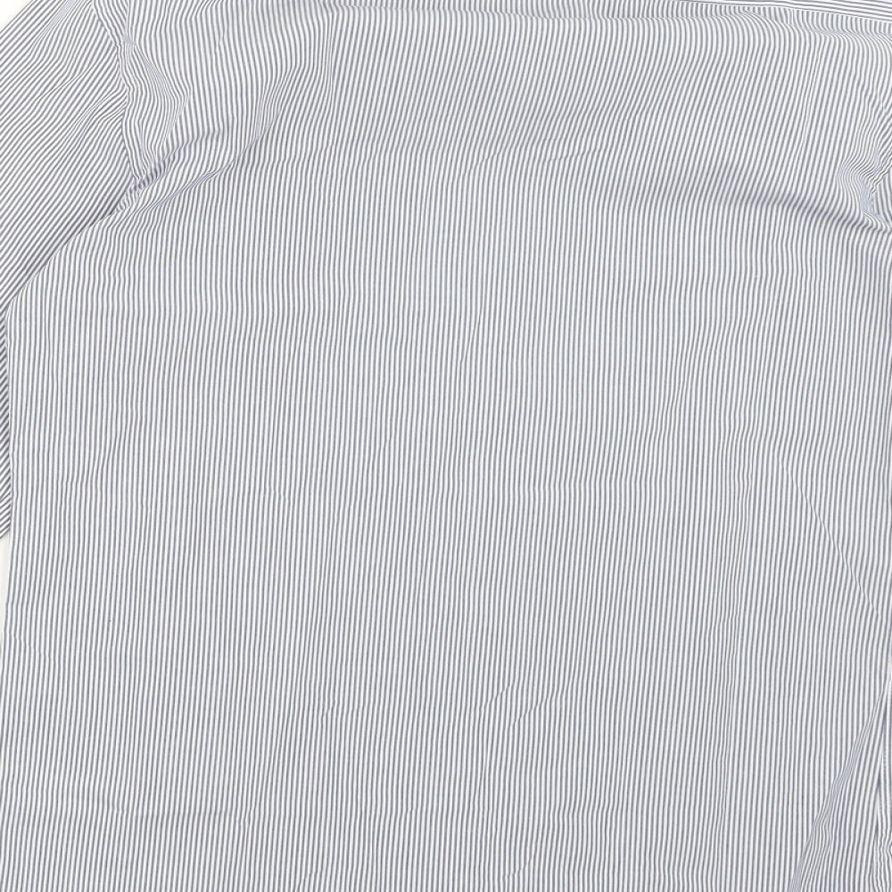 Marks and Spencer Mens Blue Striped   Button-Up Size 14.5