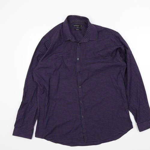 Ceader wood state Mens Purple Check   Button-Up Size 17