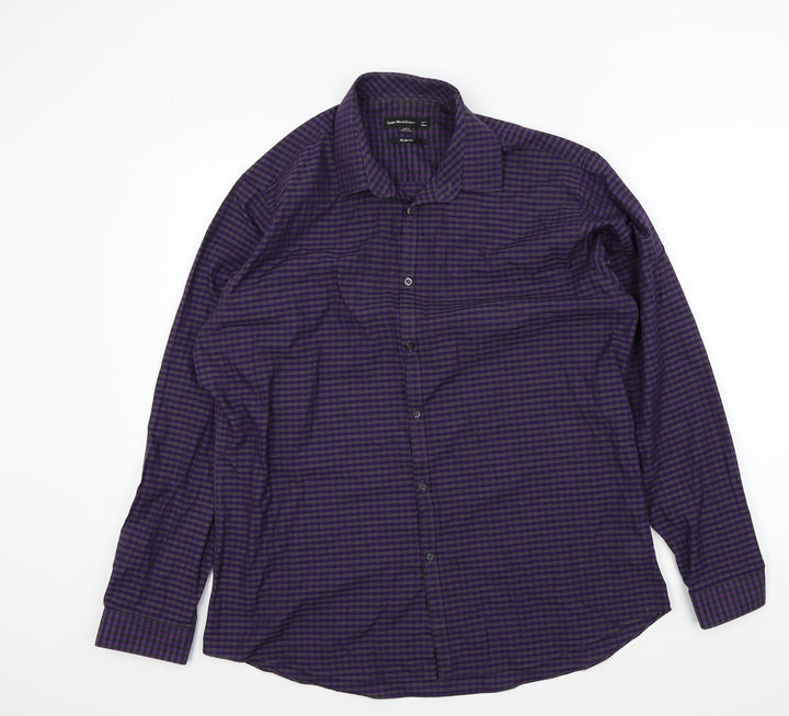 Ceader wood state Mens Purple Check Button-Up Size 17