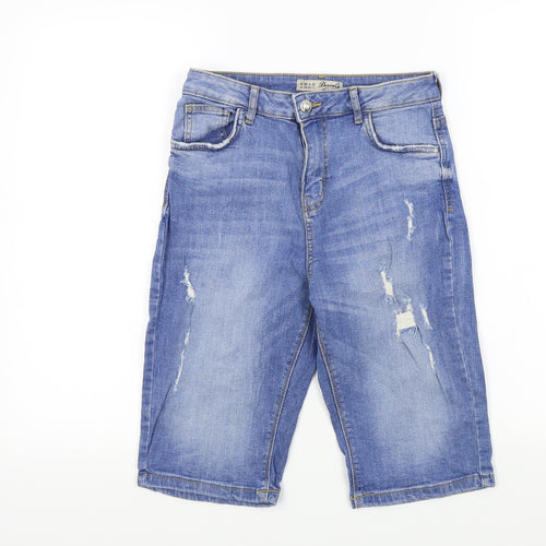 Denim & Co. Womens Blue Colourblock  Bermuda Shorts Size 10 - Ripped details